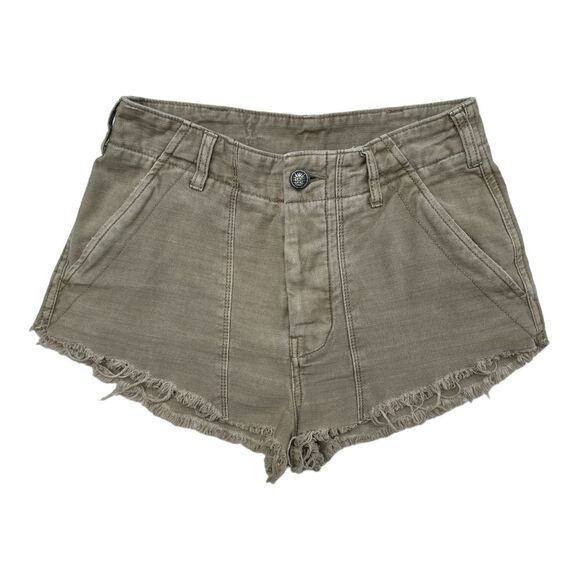Free People Raw Khaki / Beige Patched Women's Frayed Hem shorts Size 2 - Picture 6 of 10